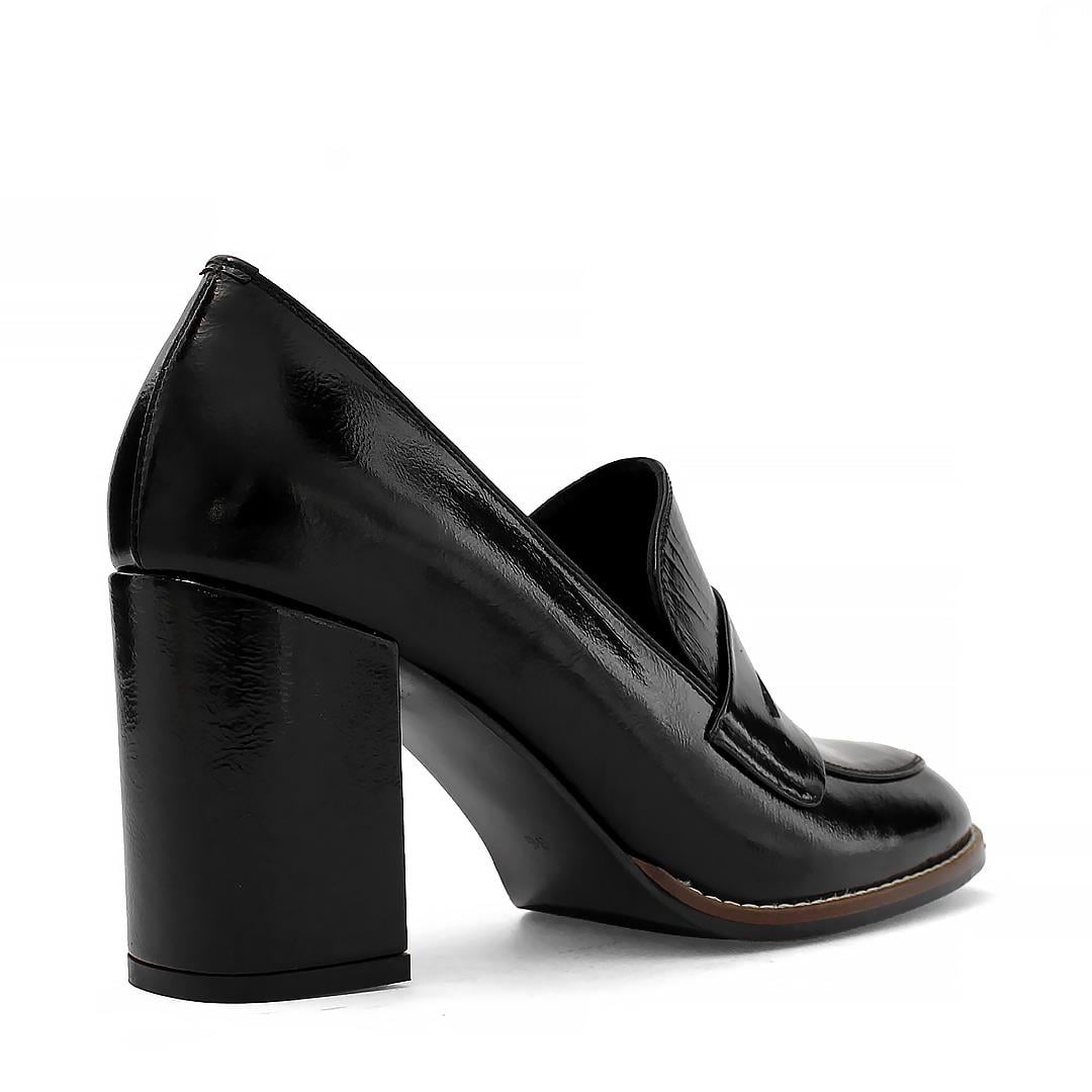 Kadın Siyah Kalın Topuklu Rugan Deri Klasik Ayakkabı