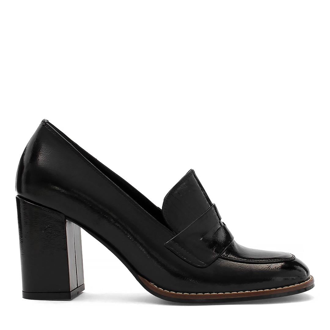 Kadın Siyah Kalın Topuklu Rugan Deri Klasik Ayakkabı