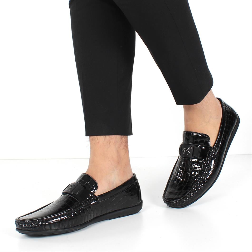 Erkek Siyah Kroko Rugan Deri Loafer