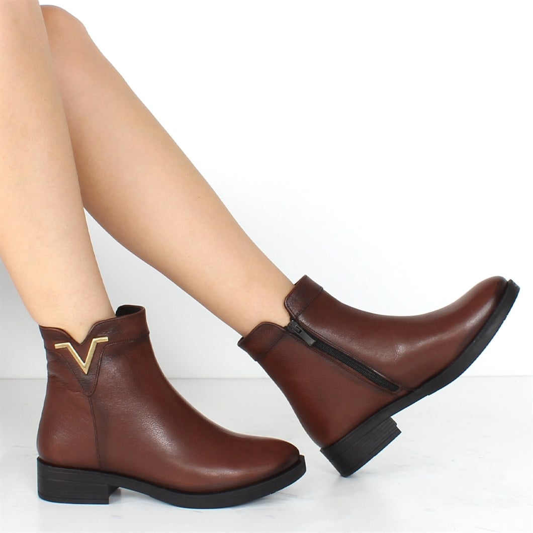 Kadın Taba Fermuarlı Kısa Deri Bot