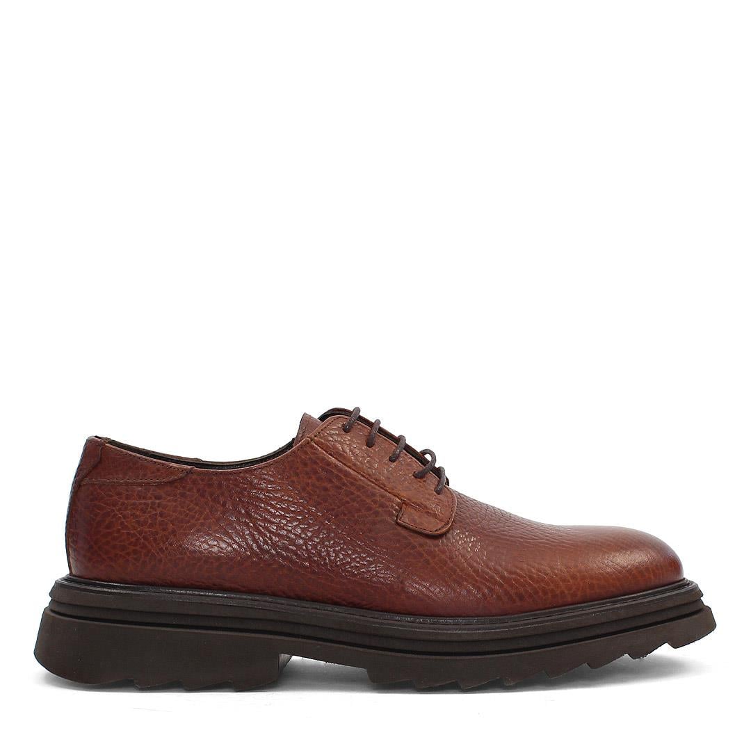 Erkek Taba Bağcıklı Kalın Tabanlı Deri Günlük Ayakkabı