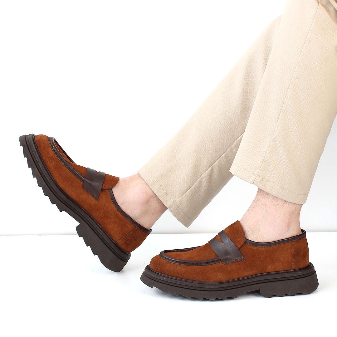 Erkek Taba Kalın Tabanlı Süet Deri Loafer