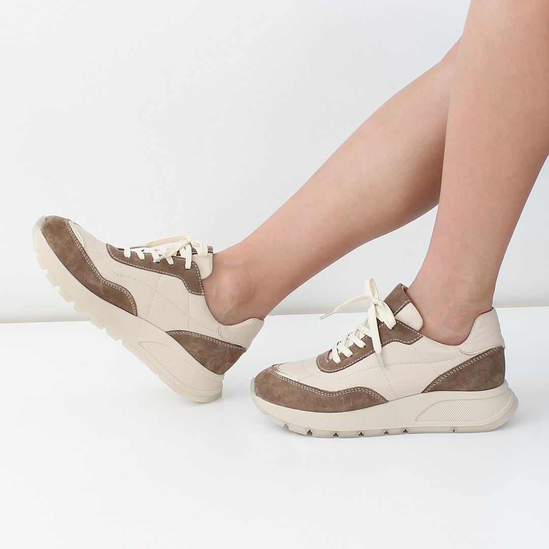 Kadın Vizon Bağcıklı Kalın Tabanlı Deri Sneaker