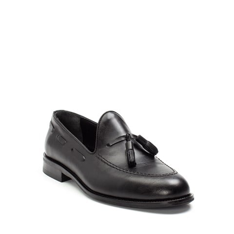 Erkek Siyah Püsküllü Deri Loafer