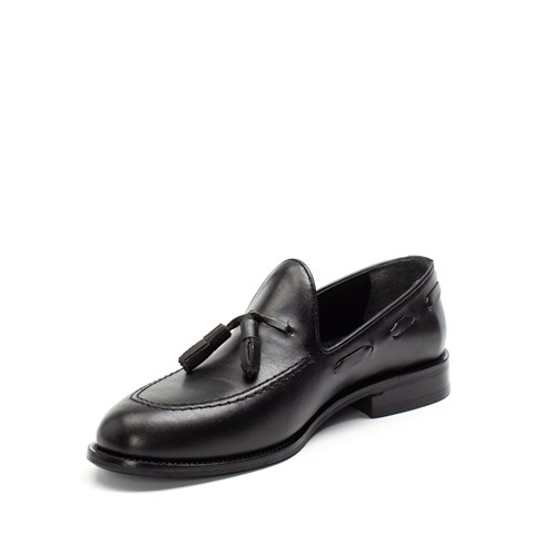 Erkek Siyah Püsküllü Deri Loafer