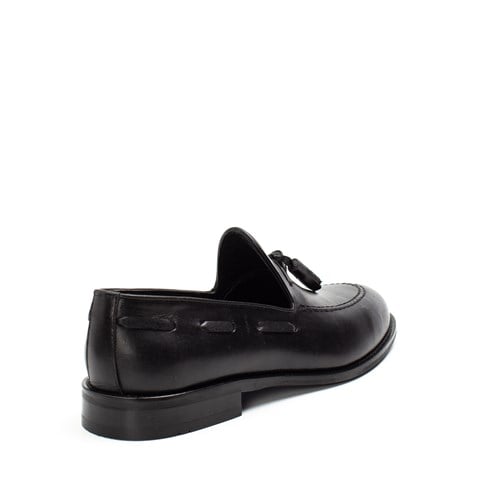 Erkek Siyah Püsküllü Deri Loafer