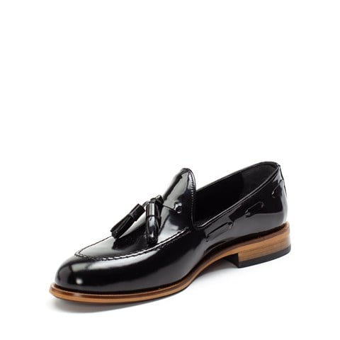 Erkek Siyah Püsküllü Rugan Deri Loafer