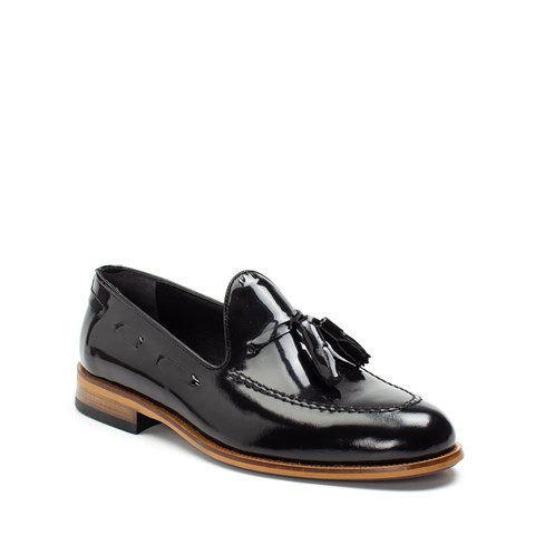 Erkek Siyah Püsküllü Rugan Deri Loafer