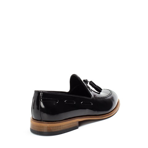 Erkek Siyah Püsküllü Rugan Deri Loafer