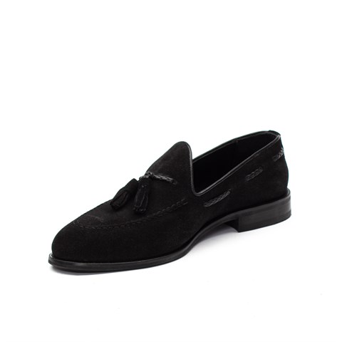 Erkek Siyah Püsküllü Süet Deri Loafer