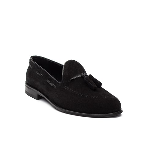 Erkek Siyah Püsküllü Süet Deri Loafer