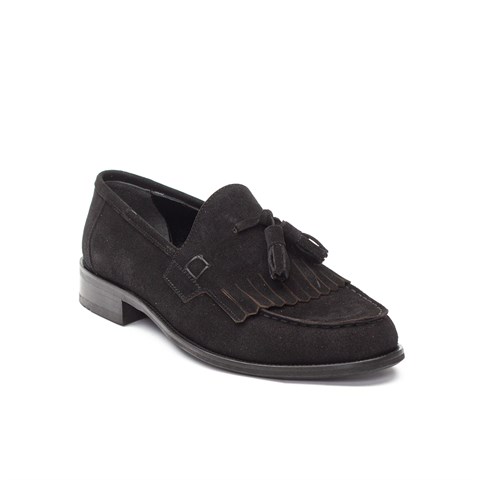 Erkek Siyah Püsküllü Süet Deri Loafer
