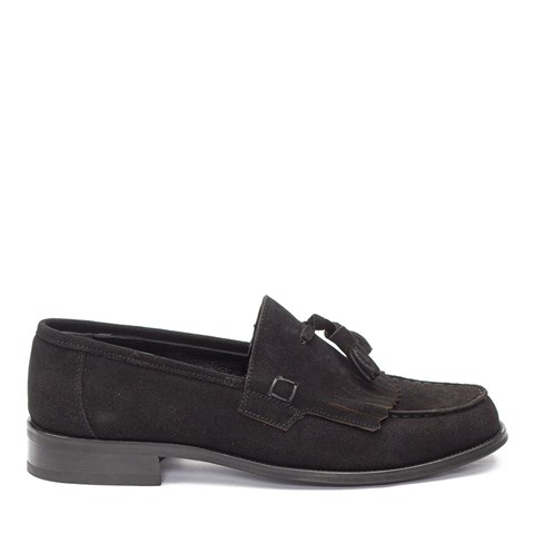 Erkek Siyah Püsküllü Süet Deri Loafer