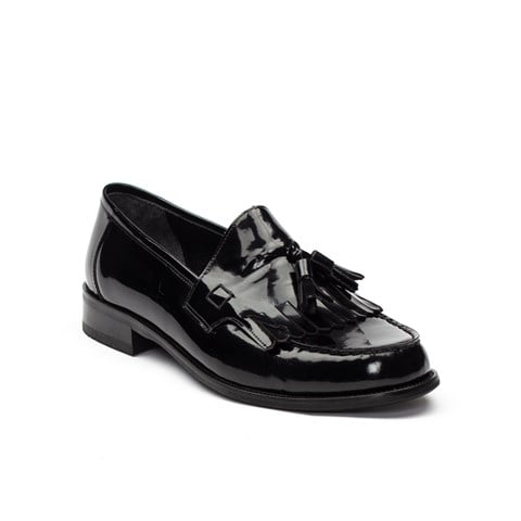 Erkek Siyah Püsküllü Açma Deri Loafer