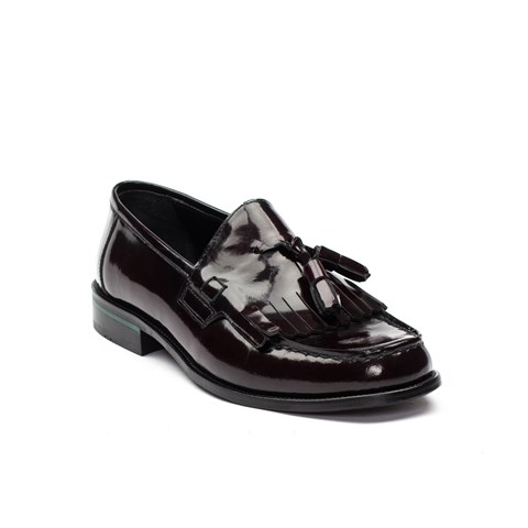 Erkek Bordo Püsküllü Açma Deri Loafer