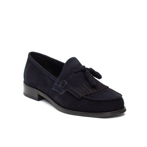 Erkek Lacivert Püsküllü Süet Deri Loafer