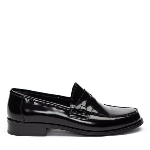 Erkek Siyah Açma Deri Loafer