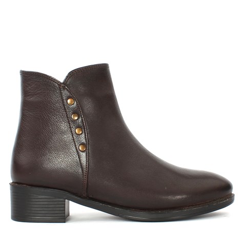 Kadın Kahverengi Fermuarlı Kısa Deri Bot