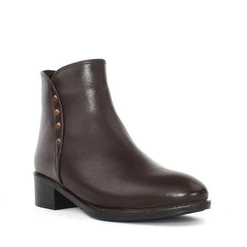 Kadın Kahverengi Fermuarlı Kısa Deri Bot