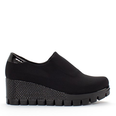 Kadın Siyah Streç Dolgu Topuklu Ayakkabı