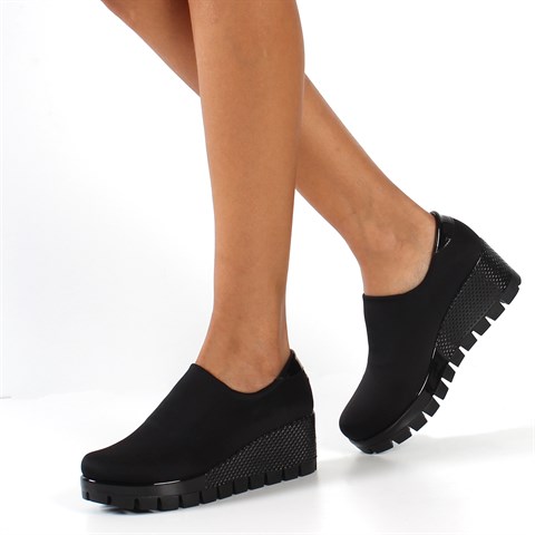 Kadın Siyah Streç Dolgu Topuklu Ayakkabı