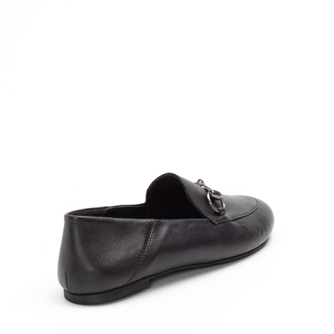 Kadın Siyah Tokalı Deri Loafer