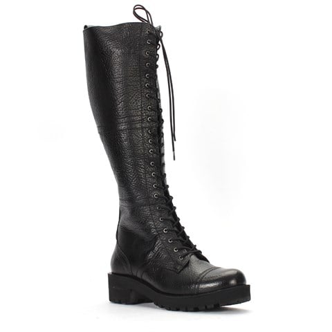 Kadın Siyah Bağcıklı Fermuarlı Deri Çizme