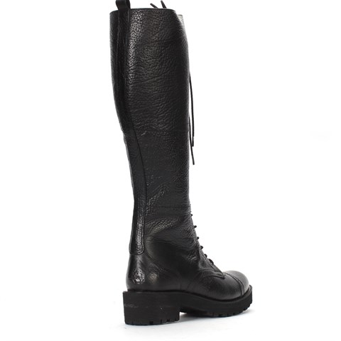 Kadın Siyah Bağcıklı Fermuarlı Deri Çizme