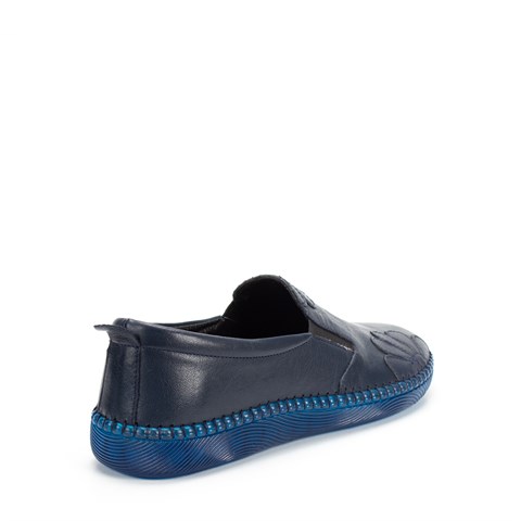 Kadın Lacivert Lastikli Çiçek Desenli Deri Ayakkabı