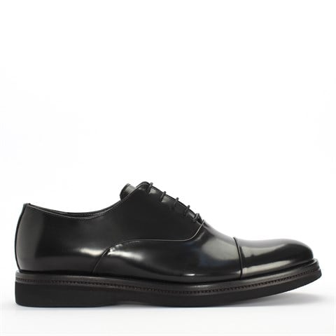 Erkek Siyah Bağcıklı Açma Deri Klasik Ayakkabı