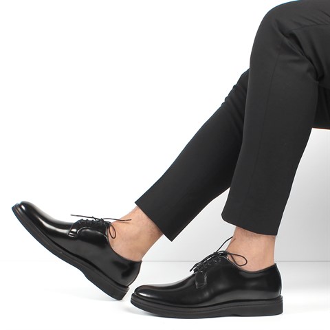 Erkek Siyah Bağcıklı Açma Deri Klasik Ayakkabı