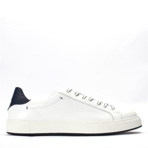 Erkek Beyaz Bağcıklı Kalın Tabanlı Deri Sneaker