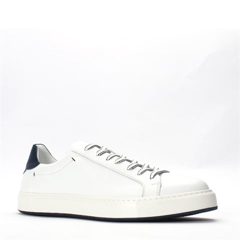 Erkek Beyaz Bağcıklı Kalın Tabanlı Deri Sneaker