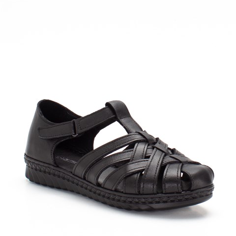 Kadın Siyah Bilekten Cırt Cırtlı Gladyatör Sandalet