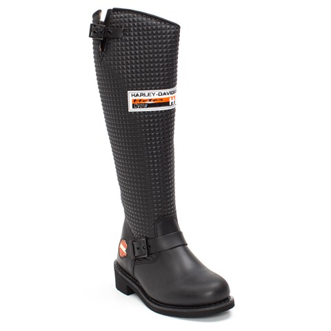 Harley Davidson Kadın Siyah Tokalı Uzun Deri Çizme
