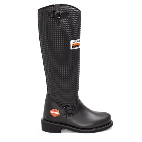 Harley Davidson Kadın Siyah Tokalı Uzun Deri Çizme