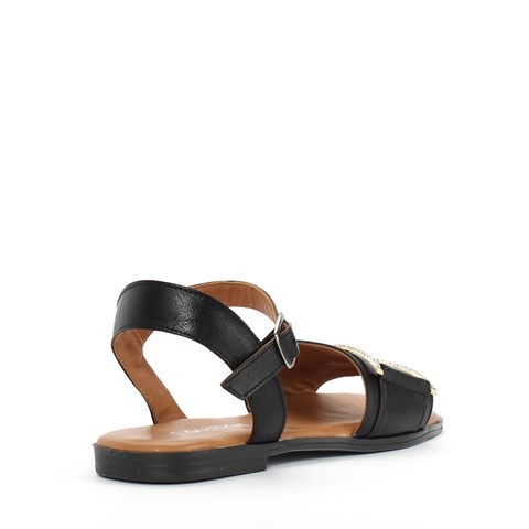 Kadın Siyah Kalın Bantlı Taşlı Deri Sandalet