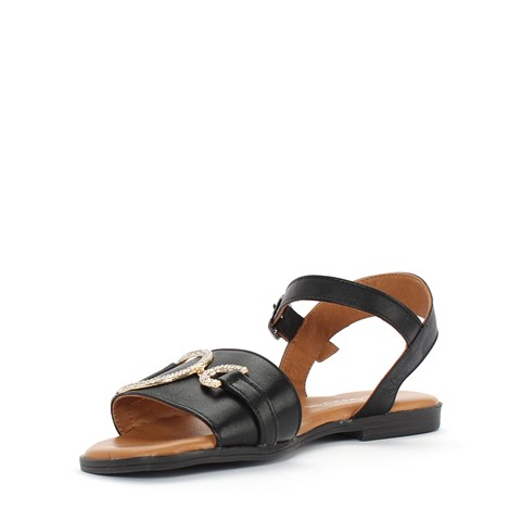 Kadın Siyah Kalın Bantlı Taşlı Deri Sandalet