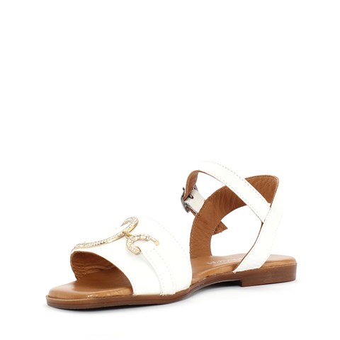 Kadın Beyaz Kalın Bantlı Taşlı Deri Sandalet