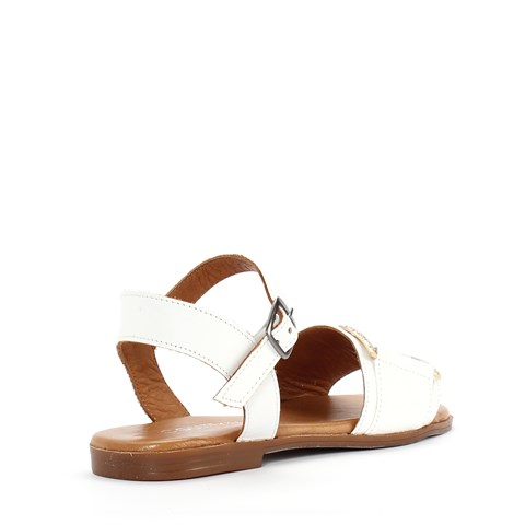 Kadın Beyaz Kalın Bantlı Taşlı Deri Sandalet