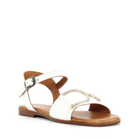 Kadın Beyaz Kalın Bantlı Taşlı Deri Sandalet