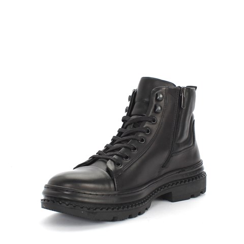 Erkek Siyah Bağcıklı Fermuarlı Deri Bot