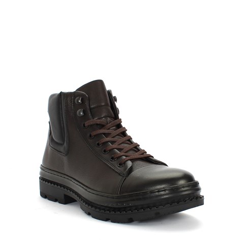 Erkek Kahverengi Bağcıklı Fermuarlı Deri Bot