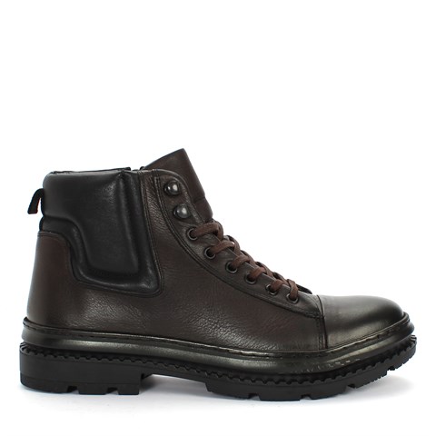 Erkek Kahverengi Bağcıklı Fermuarlı Deri Bot