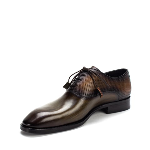 Erkek Haki Bağcıklı Deri Klasik Ayakkabı