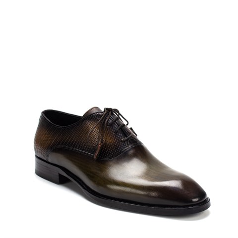 Erkek Haki Bağcıklı Deri Klasik Ayakkabı