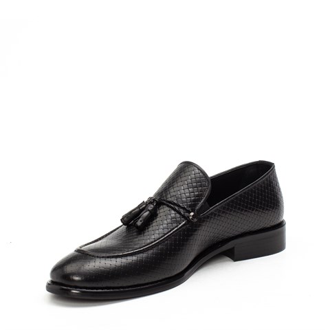 Erkek Siyah Püsküllü Deri Loafer
