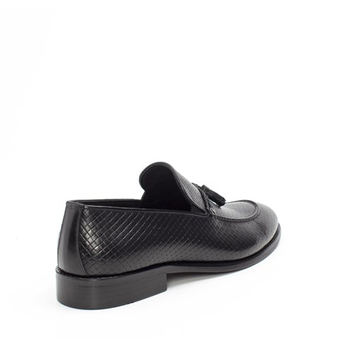 Erkek Siyah Püsküllü Deri Loafer
