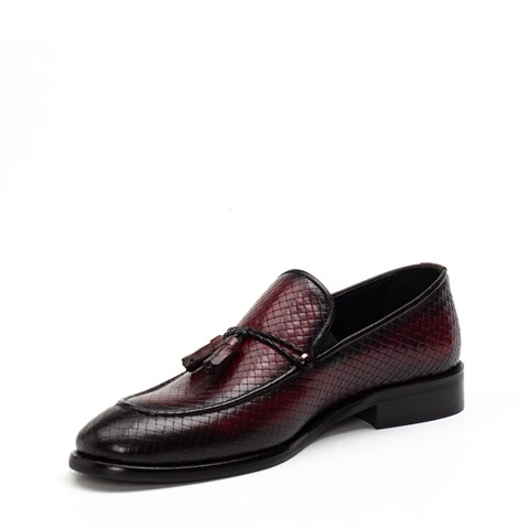 Erkek Bordo Püsküllü Deri Loafer