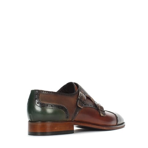 Erkek Yeşil Çift Tokalı Deri Klasik Ayakkabı